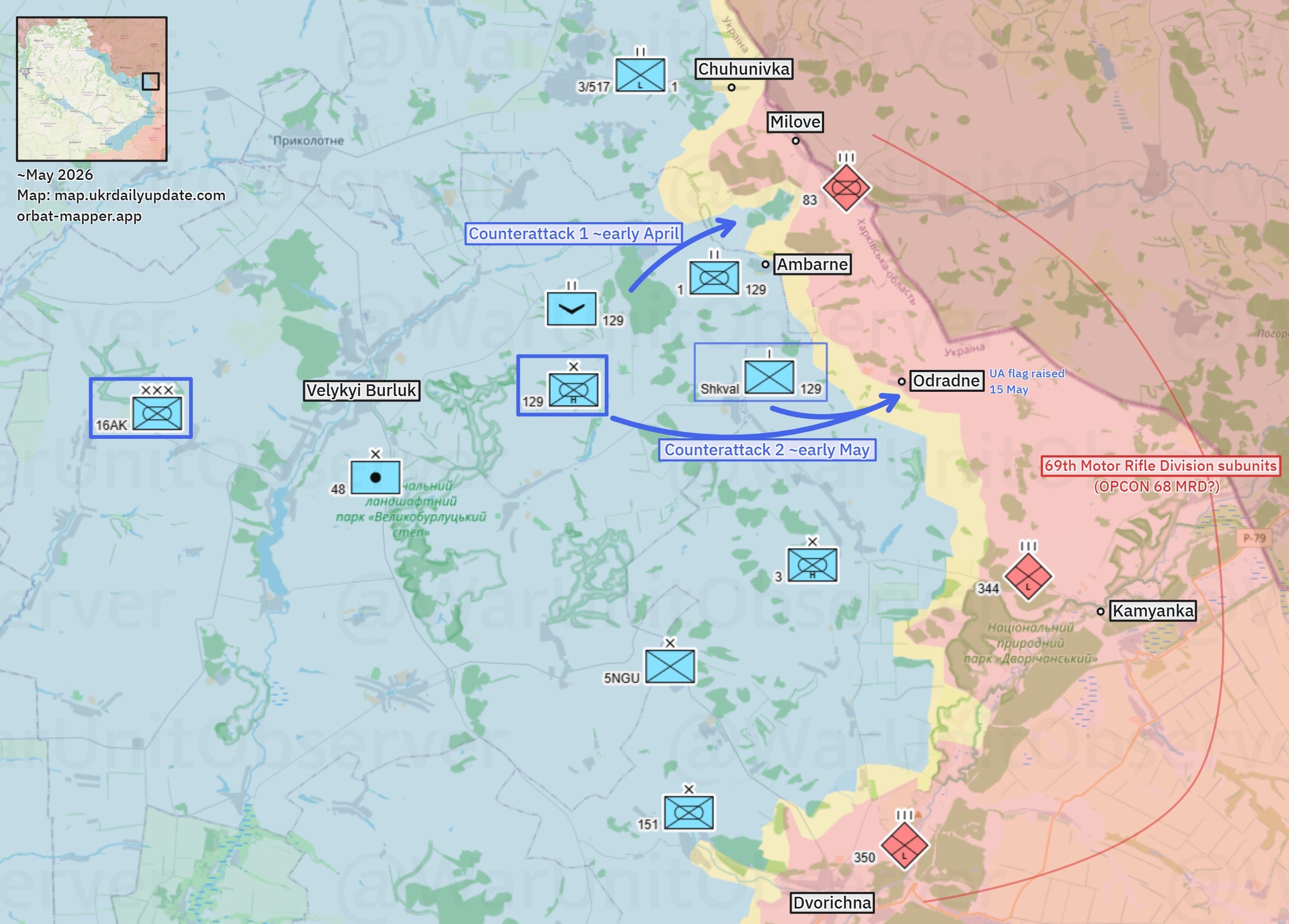 Ситуация на северо-востоке Харьковской области по версии OSINT-ресурса Unit Observer